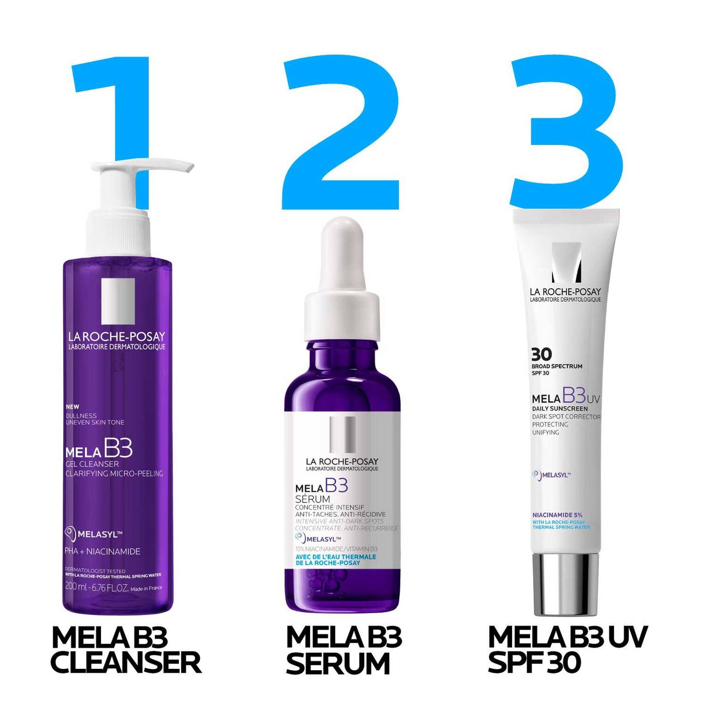 mela-b3-facial-gel-cleanser-with-melasyltm-niacinamide-r8 LaRochePosay-Product-MelaB3-MelaB3Cleanser-200ml-03337875890069-Routine_1500x1500_REV.jpg